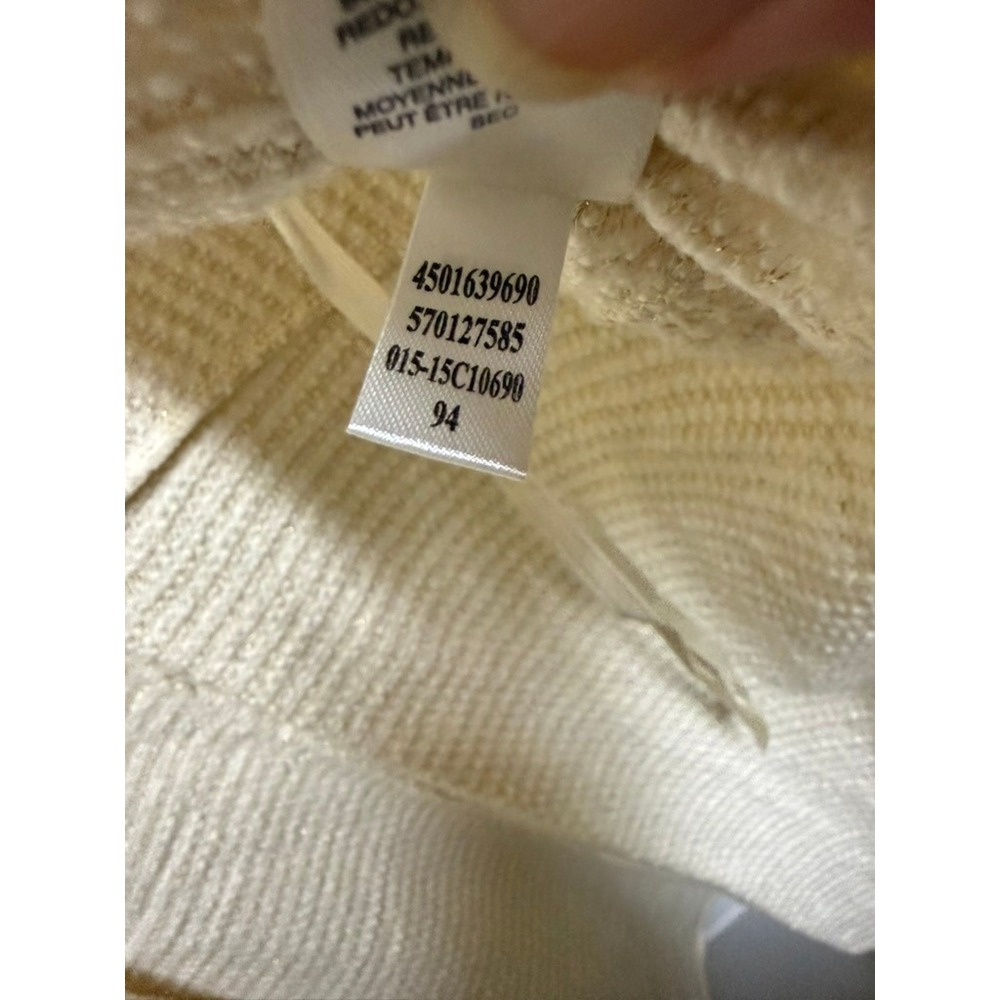 Chico's Cream Gold Metallic Open Front Draped Cardigan Sweater Size 2 Large - Picture 7 of 8